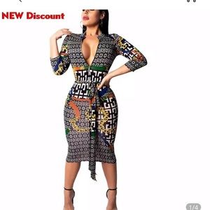 Greek key dress stretch fabric midi dress🤎🖤